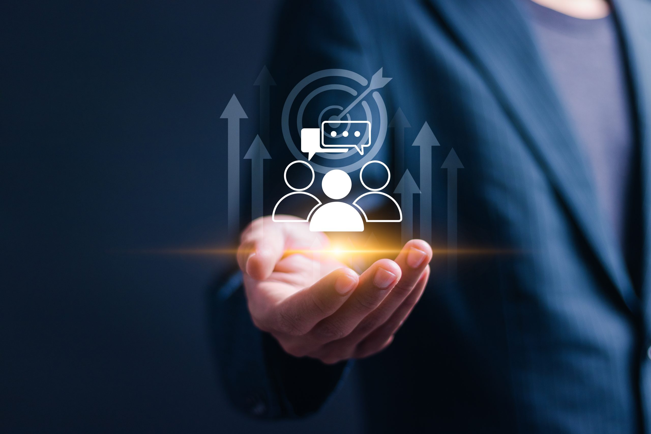 Businessman,Holding,Virtual,Target,Customer,Icon,For,Customer,Focus,Group